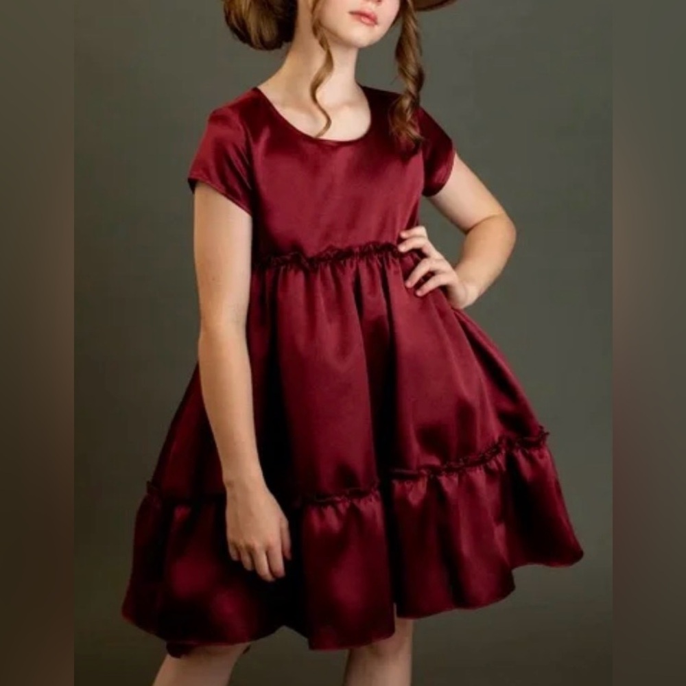Joyfolie LORELEI Satin Burgundy Tulle Layers Ruffles Dress - Size 12
